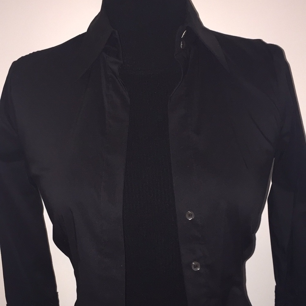 New BCBG Woven Cotton Black Down Button Top Sz XS - Picture 3 of 12